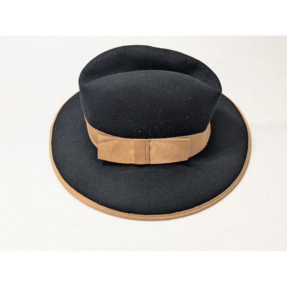 Betmar New York Womens Vintage Mod Retro‎ Black Tan Wool Felt Fedora Hat Cap